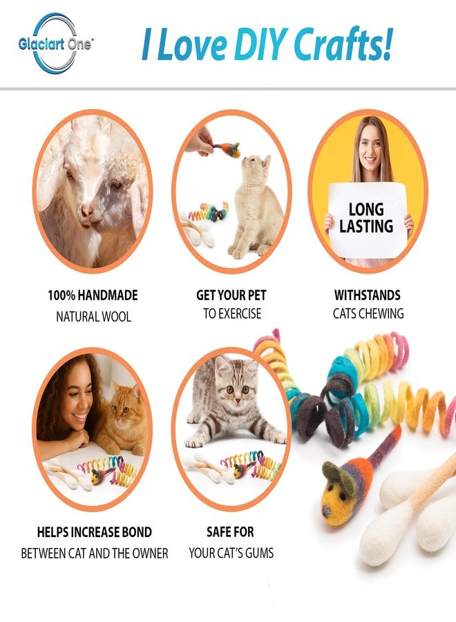 Glaciart One Indoor Catnip Cat Toy Pack - 7pc | Kitty Toys Include Wool Springs, Swabs & Mouse | for Activity, Exercise & Play | Filled w/Organic Catnip to Excite/Calm Pet | Great Gift Idea - Image 2